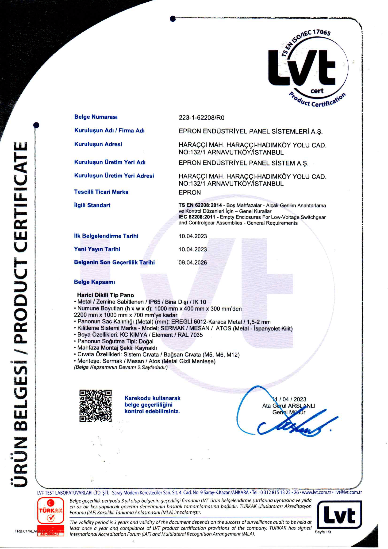 Epron TS EN 62208 + IEC 62208 Boş Mahfaza (223-1-62208-R0) TR-1