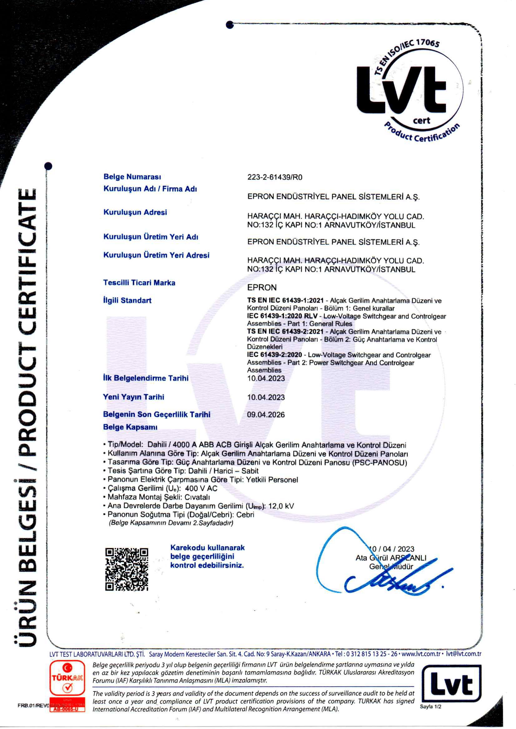 Epron TS EN IEC 61439 4000A ABB (223-2-61439-R0) TR-1