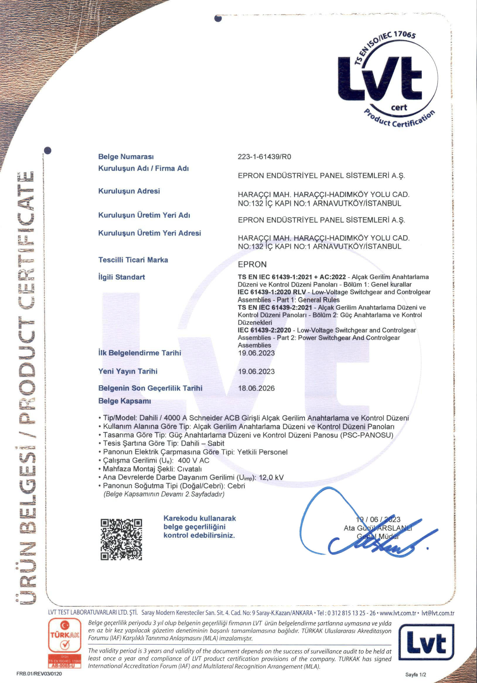 Epron TS EN IEC 61439 4000A Schneider (223-1-61439-R0) TR-1