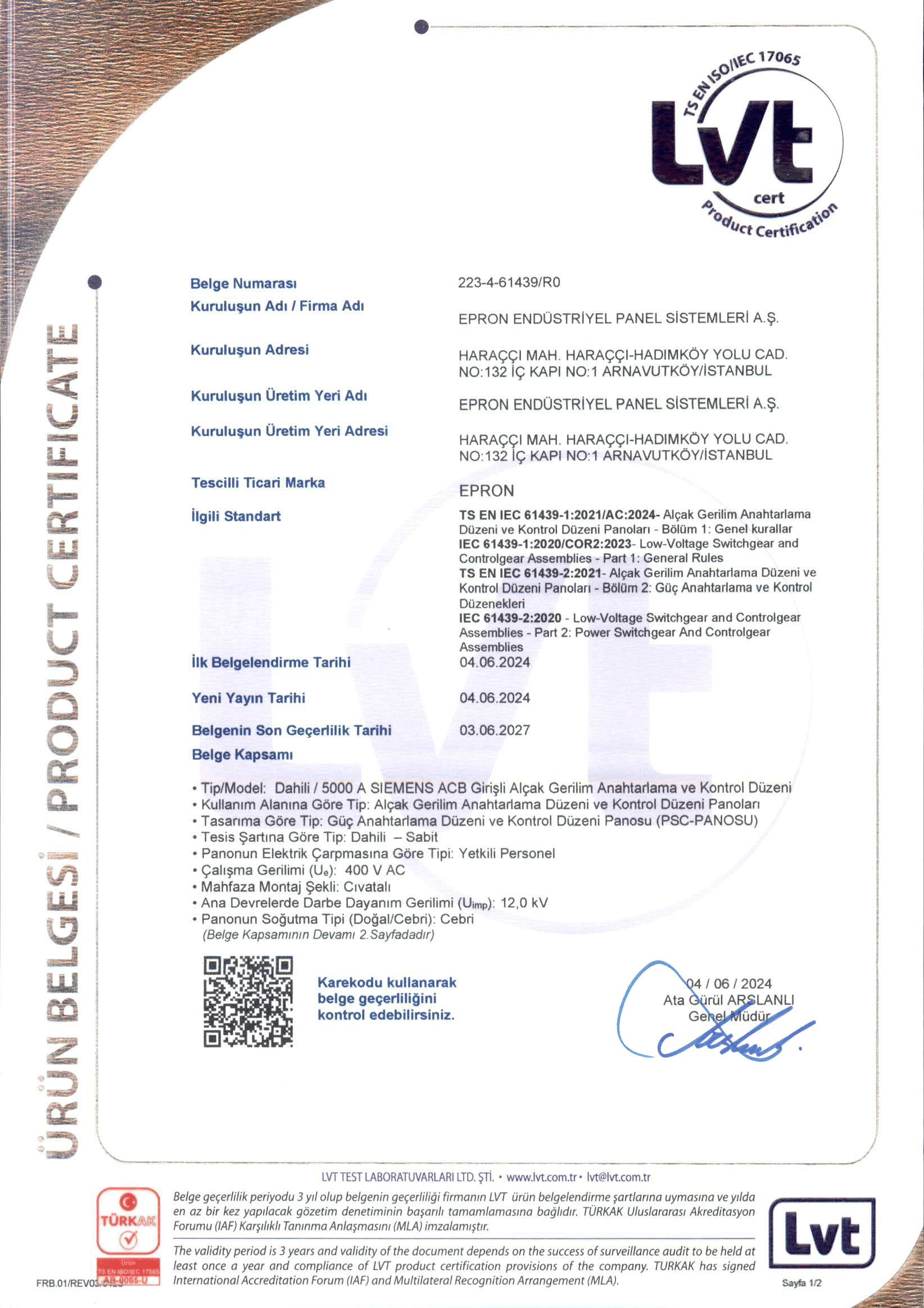 Epron TS EN IEC 61439 5000 A Siemens (223-461439-R0) TR-1